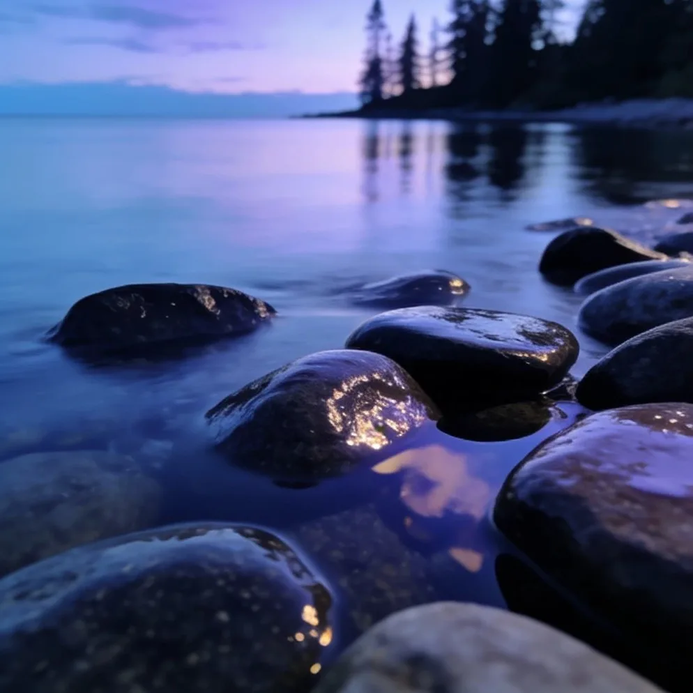 Vintage photobooth strip with original filter and date stamp: Smooth shoreline stones in evening light