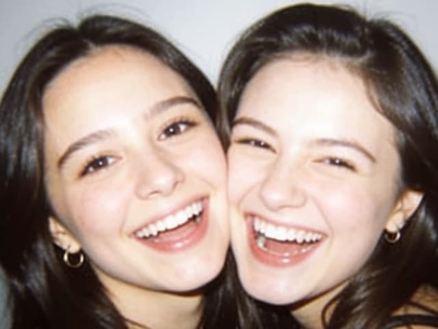 The same two friends, one pulling a face at the camera